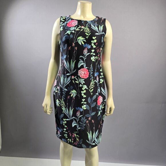 Tommy Hilfiger Black Floral Midi Dress R7 - Picture 1 of 4